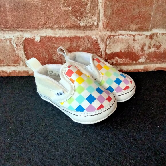 Vans Shoes Baby Size 1 Velcro Slip On Newborn Checkered - Picture 1 of 6